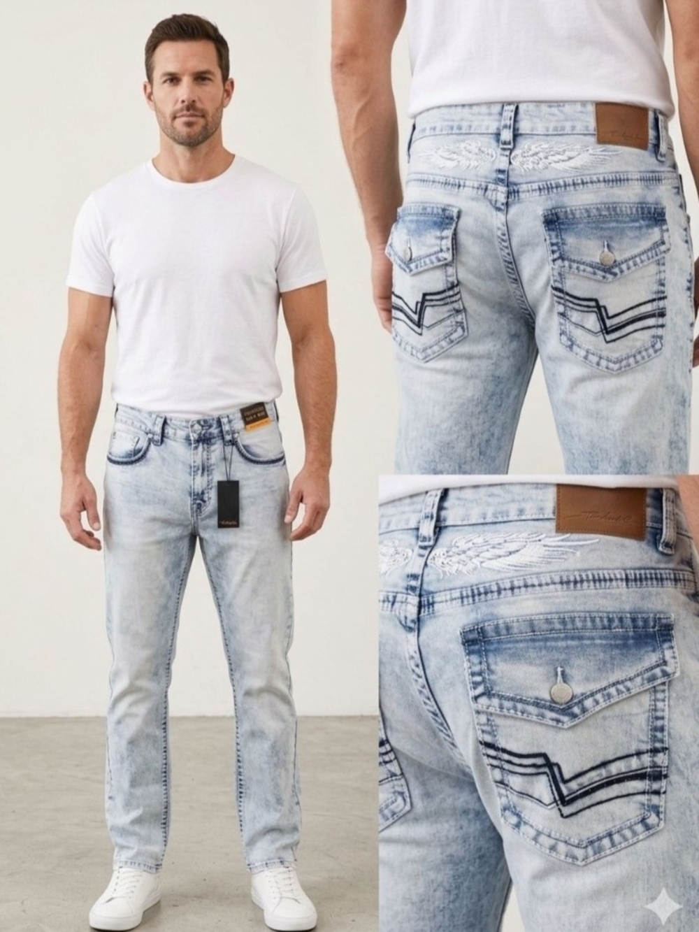 TC and CO Light Wash Men’s Straight Jeans - Light Blue. Size L30 X W40.